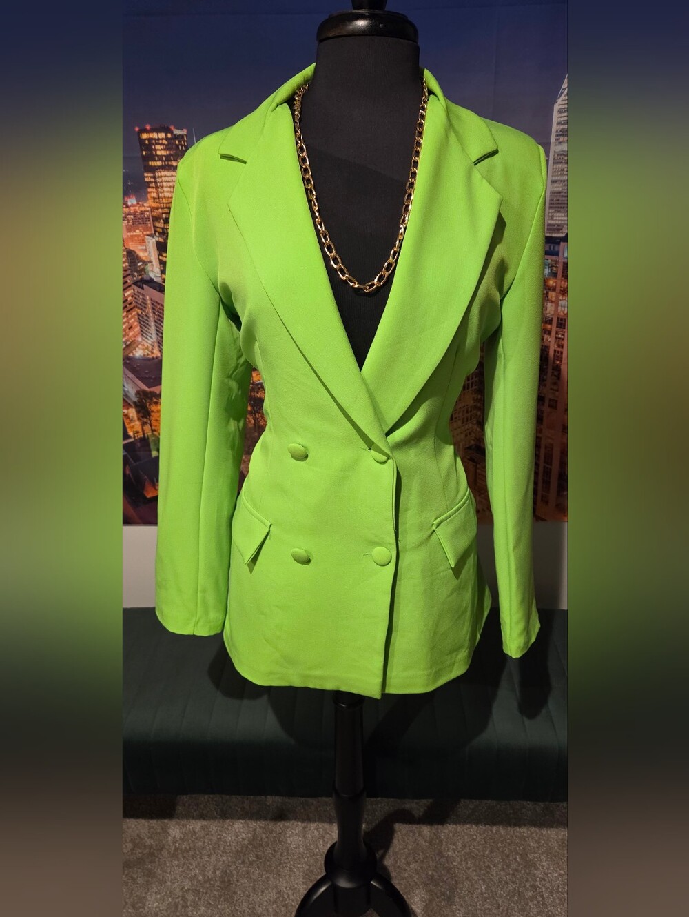 Neon Green Double-Breasted Blazer Jacket